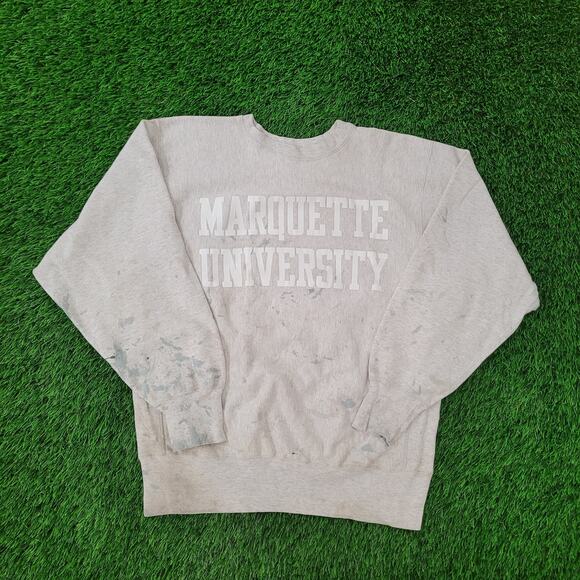 Vintage 80s Marquette Sweatshirt L/XL 23x24 Boxy Champion - Picture 1 of 16